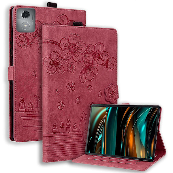 Til Lenovo Tab M11 Plus/ Tab K11 Plus Etui Læder Stand Tablet Cover Blomst Kat Kort Slots (FMY) Wine Red