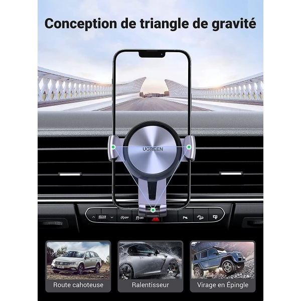 Biltelefonholder Gravity Air Vent 360 graders rotation Bærbar bilholder kompatibel med Iphone 13 Pro Max 12 11 Galaxy S22 S21 Ultra A12 A52 Redmi N