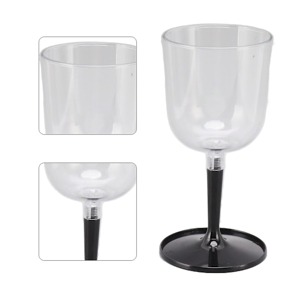 Bærbare sammenleggbare vinglass, knussikre, klare, avtakbare plastvinglass for utendørs camping og reiser (FMY) Black