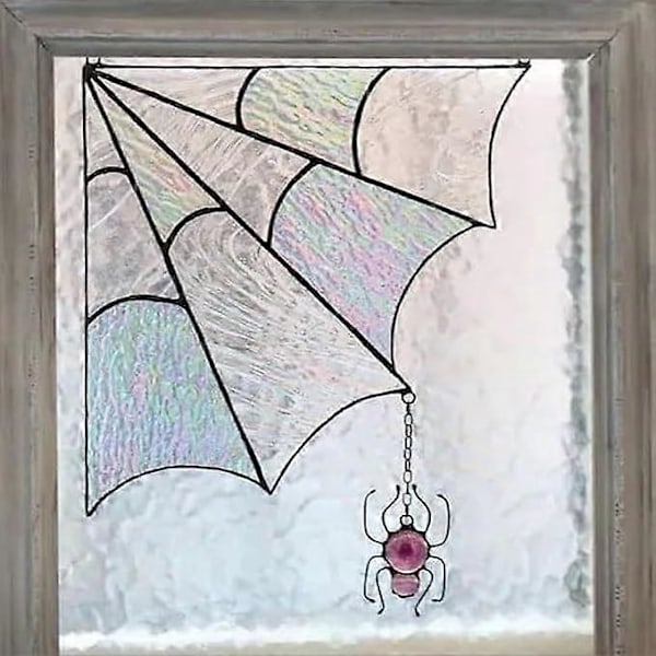 Hämähäkinseitit Stained Glass Ikkuna Seinäkoriste, Hämähäkinseitit Ovikoriste, Ovikoriste Seinäkoriste Halloween Pelottava Hämähäkinseitit Ovi Kulmamerkki (FMY) C