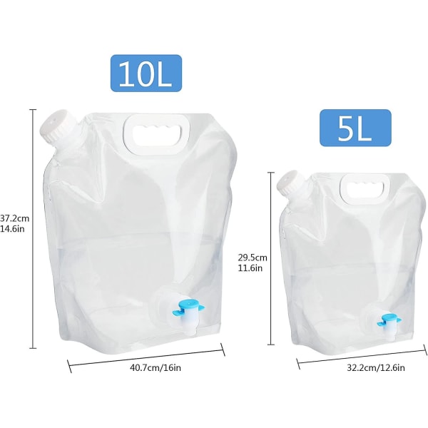 2 kpl kokoontaitettavaa vesisäiliötä, vesipussi, PE-vesisäiliö, kokoontaitettava vesisäiliö, vesirakko, 10 l:n suuritilavuinen juomavesikanisteri, 5 l:n C