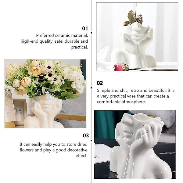 Keramisk Ansigtsvase Kunstnerisk Hovedvase Kvindes Ansigts Plantepot Menneskekrop Midtpunkt Vase Til Hjem Kontor Bord Hylde Dekoration (hy)  (FMY)