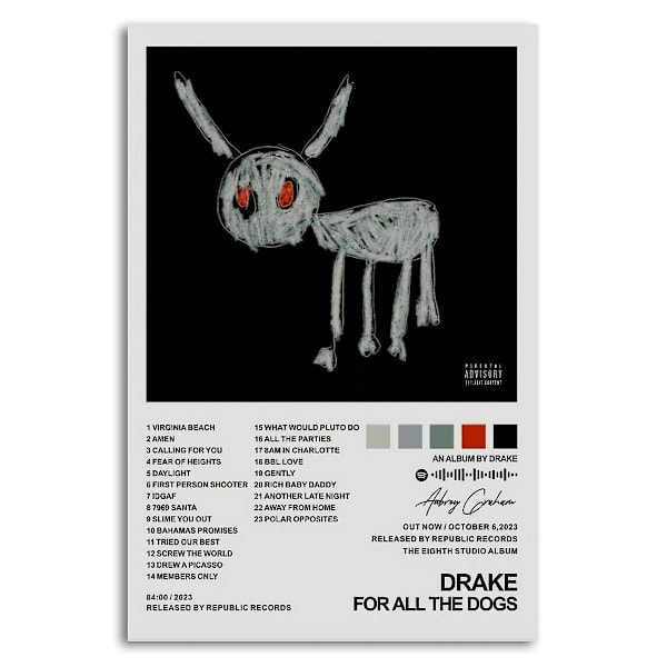 Drake Poster för All the Dogs Albumomslag Poster för Rum Estetisk Poster Dekorativ Måleri Canvas Väggkonst Vardagsrum Posters Sovrum P  (FMY) No Frame 30x45cm(12x18in)
