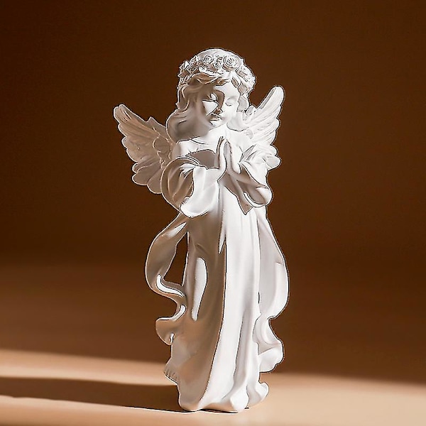 Bedende engelstatue ornament religiøs kunst harpiks sød åndelig komfort dekoration hjem indretning til  (FMY) L