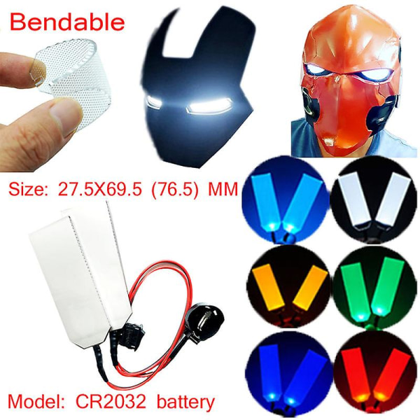 27,5 x 69,5 (76,5) mm fleksibelt bøjeligt gør-det-selv LED-lysøjnesæt til Halloween Hjelmmaske Øjenlys Cosplay-tilbehør Cr2032-indgang (FMYED) Blue