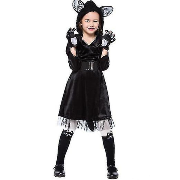 Black Cat Costume For Kids Animal Fancy Dress Outfit Girls Halloween  (FMY)