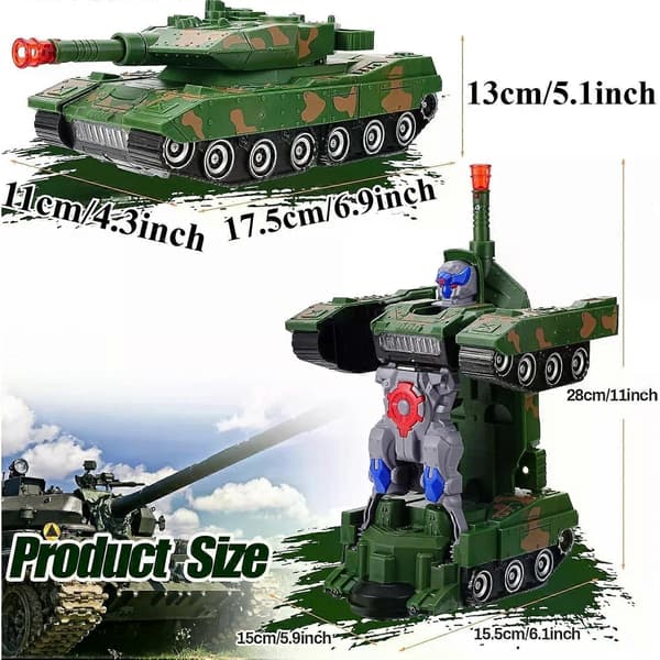 Robot Transformer Tank Leker for Barn Transformerende Billeker med Musikk og Lys Militær Hærfødselsdagsgave til Gutter Jenter (FMY)