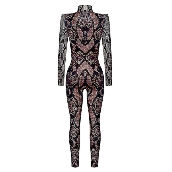 Dame Jumpsuit til Halloween Fest 3D Slange Print Bodysuits Cosplay Print Kostume Stræk Skinny Catsuit Overall (FMY) XL