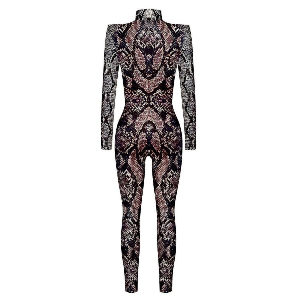 Jumpsuit for kvinner til Halloween-fest 3d-slangetrykk-bodyer Cosplay-trykk kostyme Stretch Skinny Catsuit Overall (FMY) XL