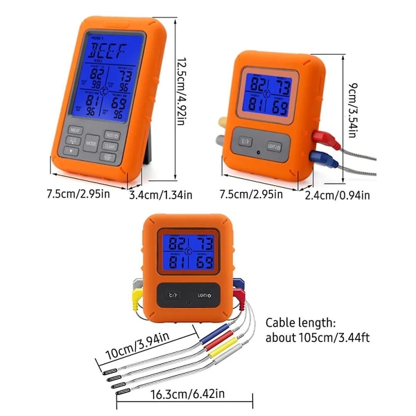 Digital grilltermometer för ugn med timer 4 sonder temperaturlarm kökstermometer(a)  (FMY)