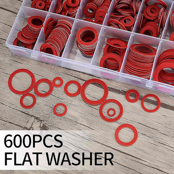 600 st Fibre Washer Assorterat Kit 12 Storlekar Röd Stålpapper Fiber Flat Washer Kit Flat Ring Seal Assortment Kit  (FMY) red