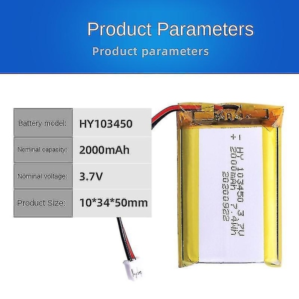 3,7v 103450 polymer litiumbatteri 2000 Mah oppladbare høyttalere med høy kapasitet (FMY)
