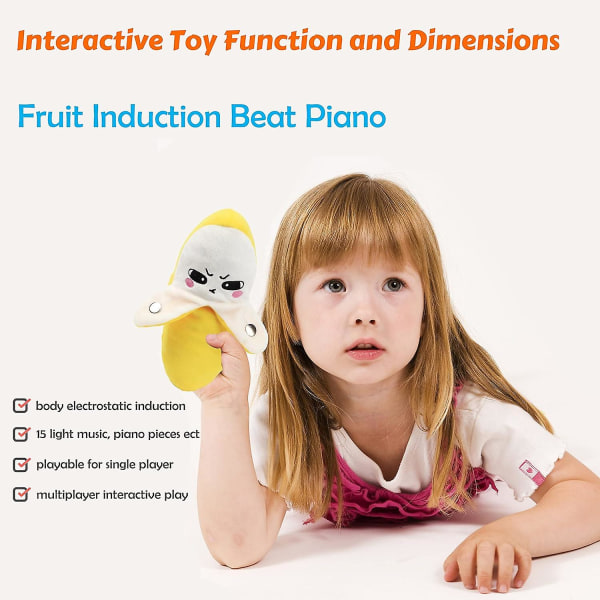 Bananinduksjon Beat Piano Plysjleketøy Fruit Interactive Musical Sensing Rhythm Instrument Leketøy Multiplayer Electronic Piano, Gult, 9'' (FMY)