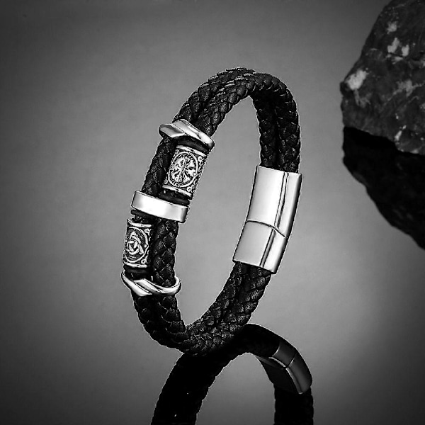 Äkta läderarmband för vikingastilsmän med flertrådiga band och nordiska smycken i rostfritt stål, present för par (FMY) V1339 23cm