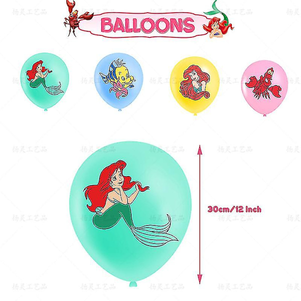 Sjöjungfru Prinsessa Tema Födelsedagsfest Dekorationer Ariel Flicka Födelsedag Pull Tab Tårta Insats Ballon Spiral  (FMY) Set B