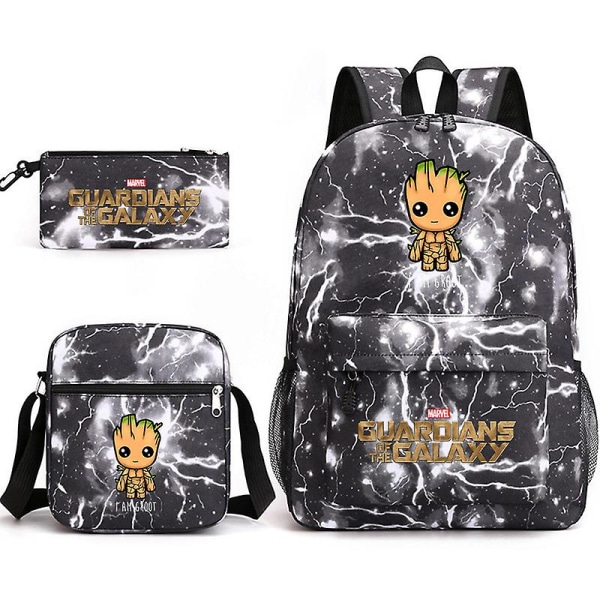 Marvel Groot Galaxy Guardians Tree Man Painettu Pojat Ja Tytöt Koululaukku Kolmiosainen Sarja (FMY) Black 1