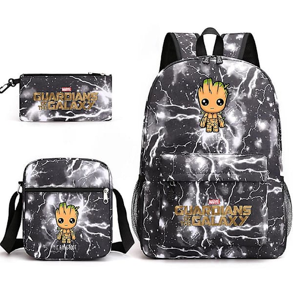 Marvel Groot Galaxy Guardians Treemann Trykt Gutter og Jenter Skolesekk Tredelt Sett (FMY) Black 1