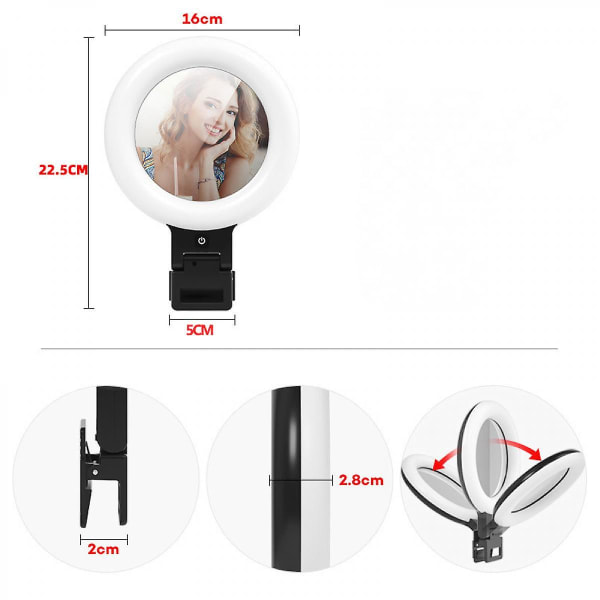 Ringlys Selfie Ringlys med speil Dimbar Beauty Desktop Ring Light (FMY)