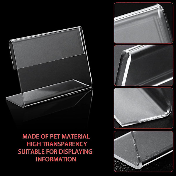 50 stk. Mini Clear Display Holder med 50 stk. Etiketter, vandret skrå L-formet plastkort (6  (FMY)