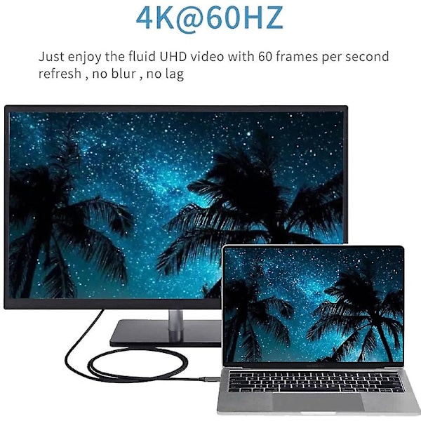 1,8 m Type-C - Mini DP Thunderbolt 3 -kaapeli Mini Displayport 4K/60Hz HD-videokaapeli TV-näyttöön Pro (FMY)