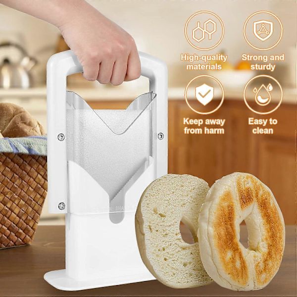 Kitchen Craft Bagel Slicer og Cutter, Bagel Slicer med Sikkerhetshåndtak Rustfritt Stål Bagel Presisjonskutter Bærbar Muffin Slicer Enkel å (FMY)