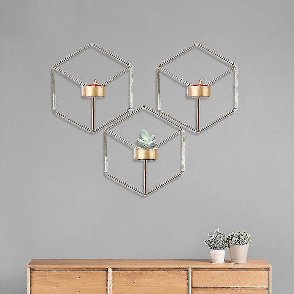 Nordisk stil 3D geometrisk ljusstake i metall, väggljusstake, heminredning, prydnad (FMY) gold
