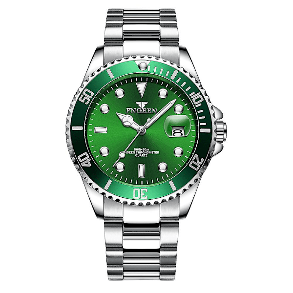 Vattentät Herrklocka Klassisk Rostfritt Stål Quartz Business Självlysande Armband (FMY) Green