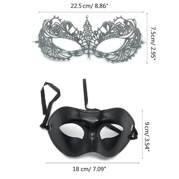 Par Masquerade Maske Sæt Venetiansk Festmaske Halloween Kostume Maske Mardi Gras Maske Til Par Kvinder Mænd Blonde Maske  (FMY)