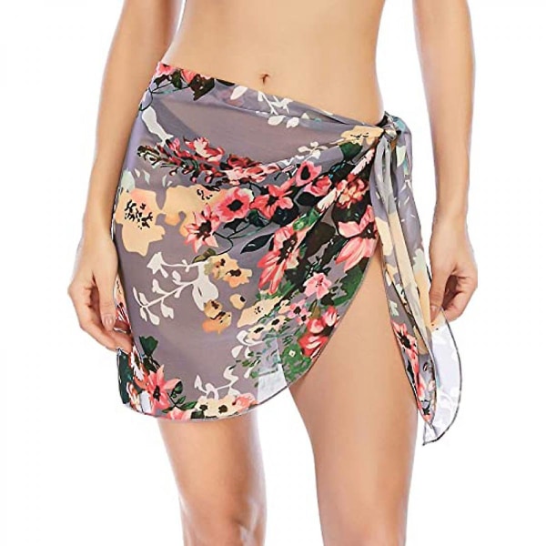 Kvinders badedragt Cover Up Summer Beach Wrap Nederdel Badetøj Bikini Cover-ups (grå & Safflower) (FMY)