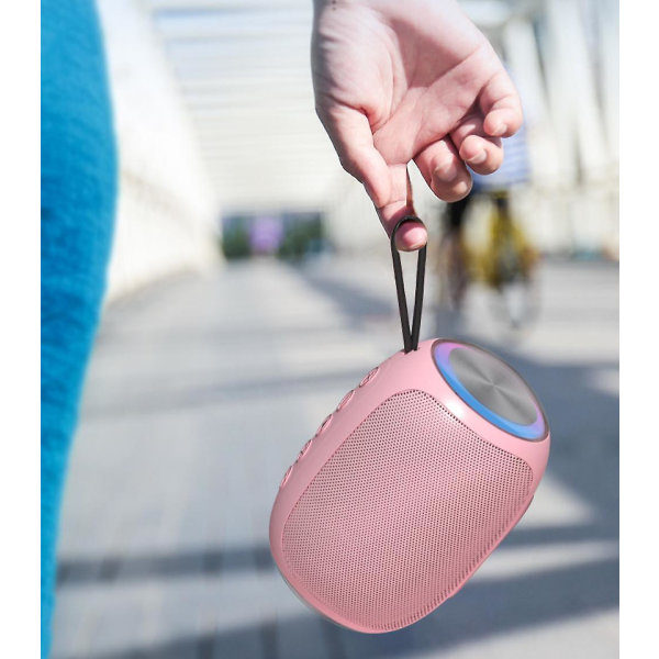 Bärbar Bluetooth-högtalare, högtalare med subwoofer, längre speltid, Bluetooth 5.0, bärbar högtalare för feststrandcamping, (rosa)  (FMY)