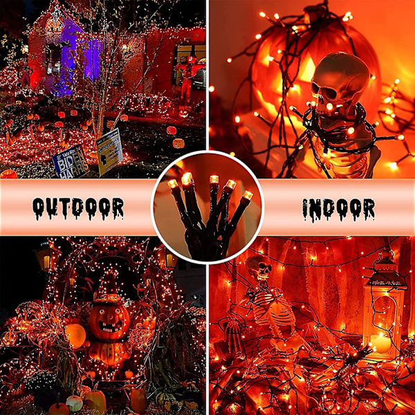 Rebirth Halloween Orange Ljuskedja - 10m 100 LED Vattentäta Utomhusljuskedjor, 8 Ljuslägen Anslutningsbara Ljus för Inomhus Utomhus Trädgård   (FMY)