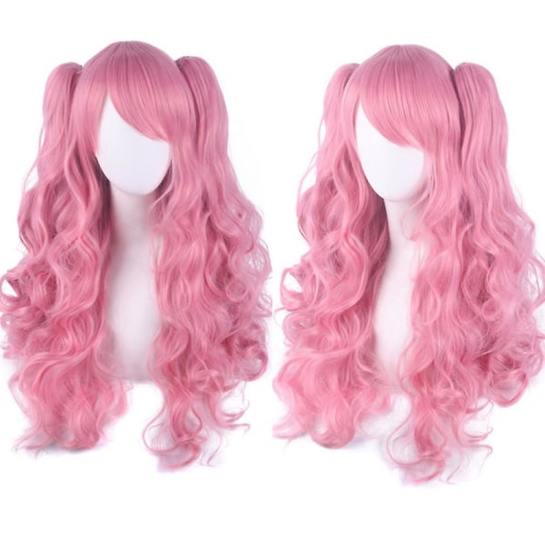 Lolita Long Curly Clip On Ponytails Cosplay Wig, Double Hestehale Tiger Clip Long Curly Wig (rosa),wz-1340 (FMY)