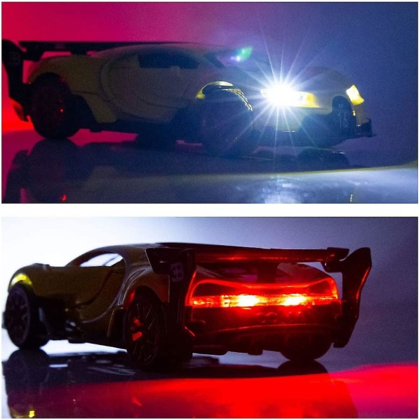 Bugatti Vision Gt Supercar 1/32 zinklegering pressgjutning Pull Back Bilmodell Leksak Ljud och ljus för pojke Flicka Present (gul) St-001 (FMY)