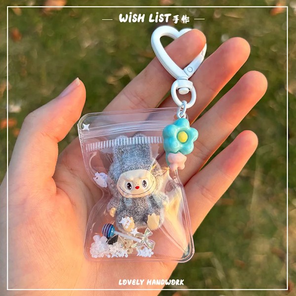 Uusi Flocking Mini Labubu Vinyyli Itävä Hieno Avaimenperä Söpö Laukku Matkapuhelin Nukkekoriste Kawaii Lelut Lahja (FMY) h