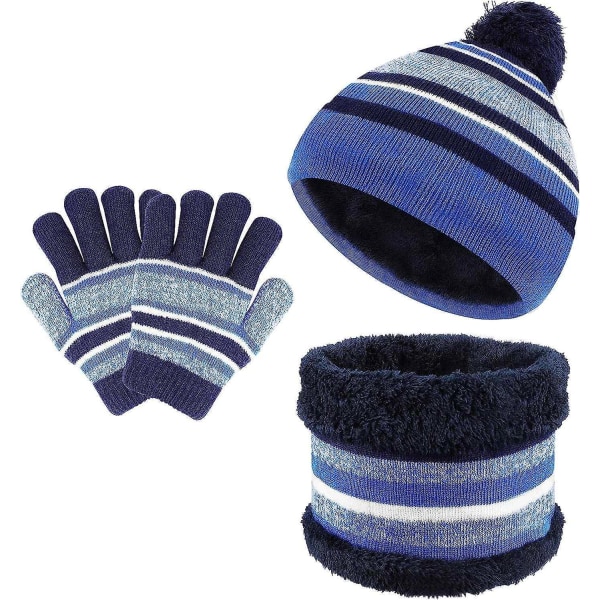 3 i 1 varma set för barn Vinter Thicken Fleece Thermal Knit Chapea Scarf Gloves (FMY)
