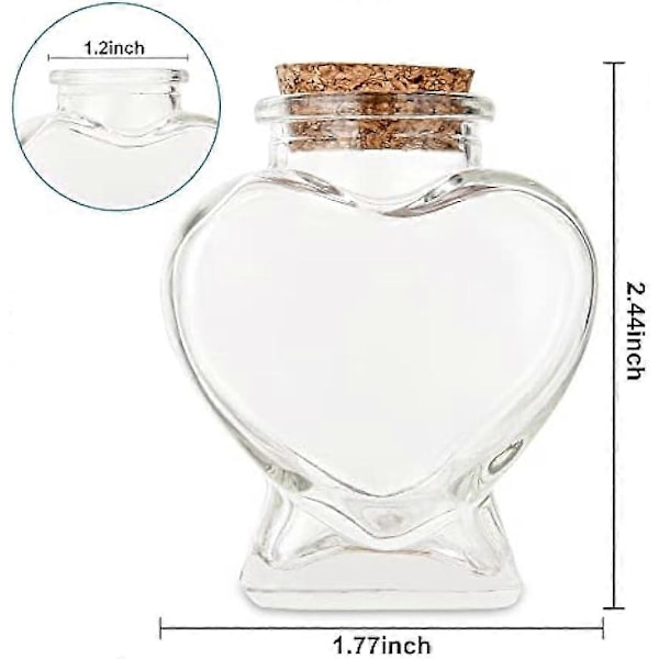 Mini Glas Hjerteformede Flasker med Korkpropper Dekorative Glasflasker med Korklåg Små Glasflasker Krukker til DIY Kunst Håndværksprojekter  (FMY)