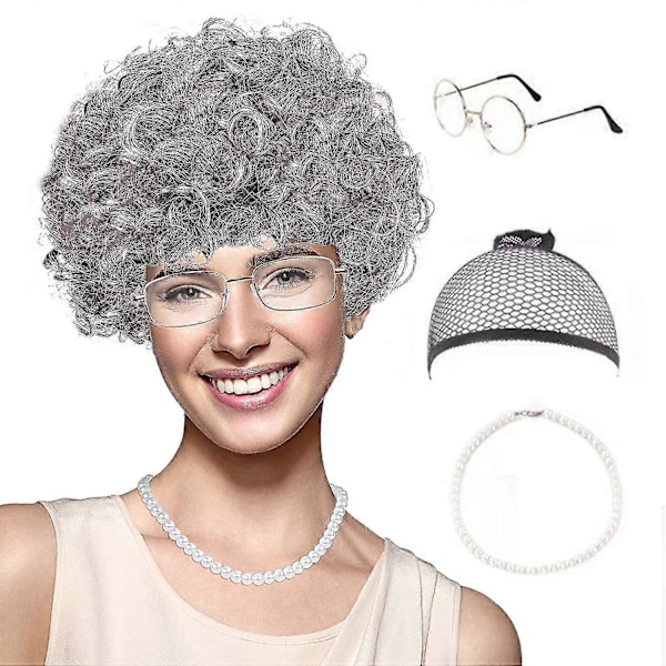 Gammal Dam Peruk, Granny Cosplay Peruk Med Hår, Halloween Kostym (FMY) color 2