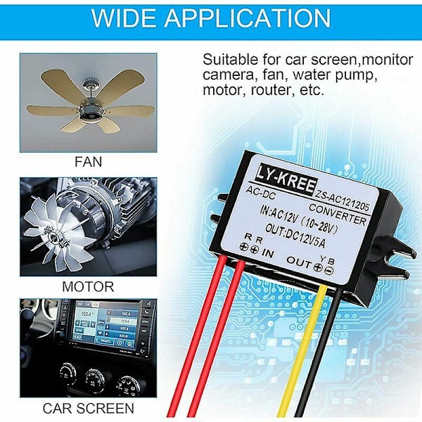 AC-DC Strömkonverter AC 12V (10-28V) till DC 12V Spänningsomvandlare Modul Spänningsregulator AC till DC Spänningsomvandlare, IP68 Vattentät (3A) (FMY)