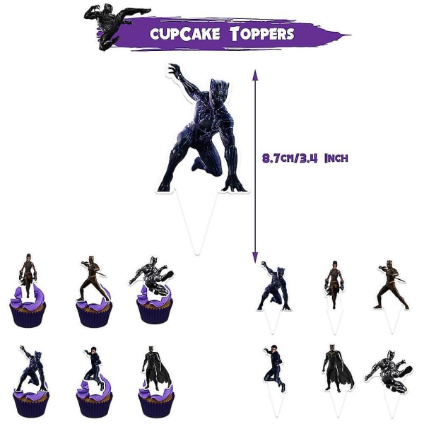 Black Panther Tema Födelsedagsfest Dekoration Tillbehör Ballonger Banner Cake Toppers Set [ege] (FMY)
