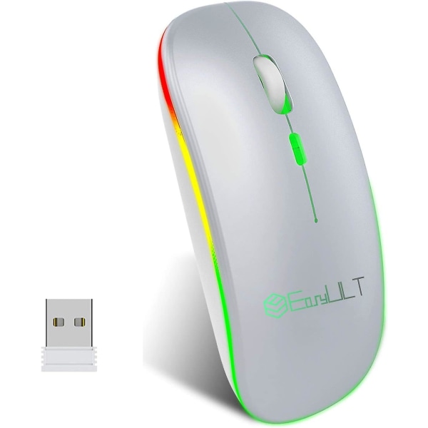 Bluetooth trådlös mus, 2,4 g uppladdningsbar tyst mus, två lägen (bt 5,1+2,4 g usb-nano), Dpi 800/1200/1600 justerbar kompatibel med Windows7/8/10/