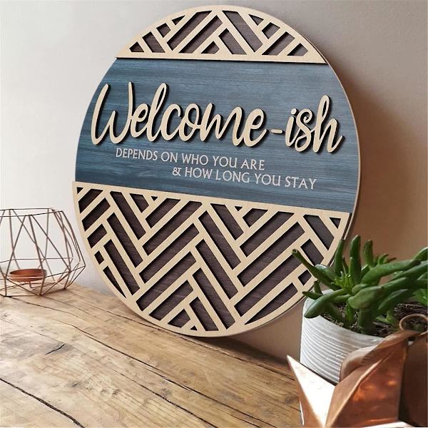 3D Tervetuloa Ripustuskilpi Plaketti Etuoven Seinäkoristeluun, Hauska Tervetuloa-ish Puinen Ripustin, Rustiikkinen Minimalistinen Puu  (FMY)