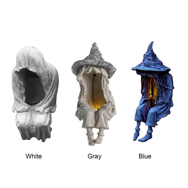 Horror Spøkelseskappe Heks Solcellelampe Hage Gård Resin Trollmann Solcellelys (FMY) White