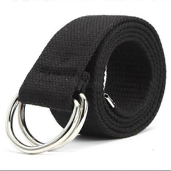 Unisex Canvas Bälte Enkelt Vävt Dubbel D-ring Metallspänne Midjeband (FMY) Black