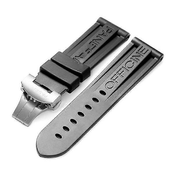 Svart klockarmband i silikon, ersättningsarmband för Panerai, med verktyg och spänne i stål (FMY)