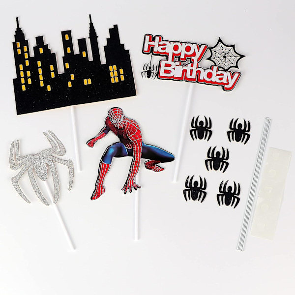Hyvää syntymäpäivää kakun koriste Spider-Man kakun koriste Piirretty teemajuhlat kakun koristelu, Glitter Hyvää syntymäpäivää kakun koriste lapsille poika syntymäpäivä (FMY)