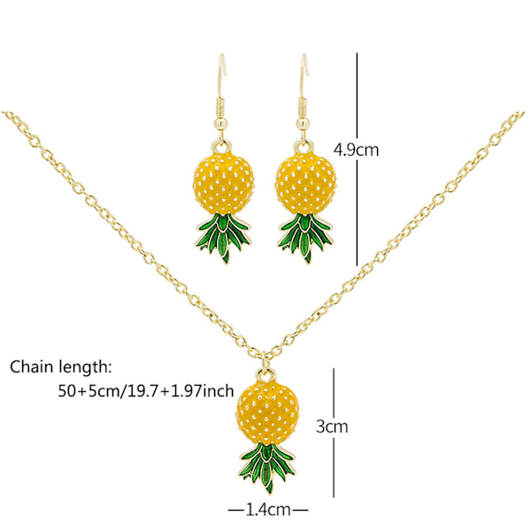 2023 Den nyeste 2PCS friske temperament søde ananas form øreringe halskæde sæt smykker gave til kvinder pige (FMY) Yellow