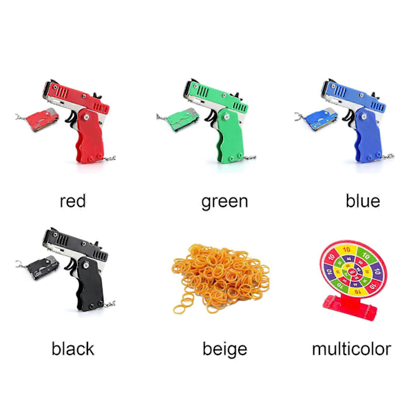 Ghyt Cool Nøglering Gummibåndslegetøj Mini Foldbar Strandlegetøj Med 60 Elastiske Gummibånd Mini Metal Foldbar Gummibåndslanser (FMY) red