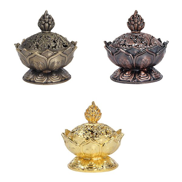 Lotusblomst Metal Bronze Effekt Røgelse Kegleholder Buddhistisk Hjem Decor (FMY) Gold