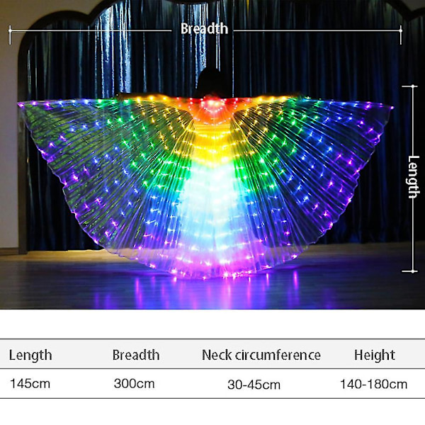 Fasion Led Siivet Tikut Puku Egyptiläinen Vatsatanssi Show Lavalla Fantasia-asu Rave Led Valo Siivet-145cm  (FMY) Multicolor