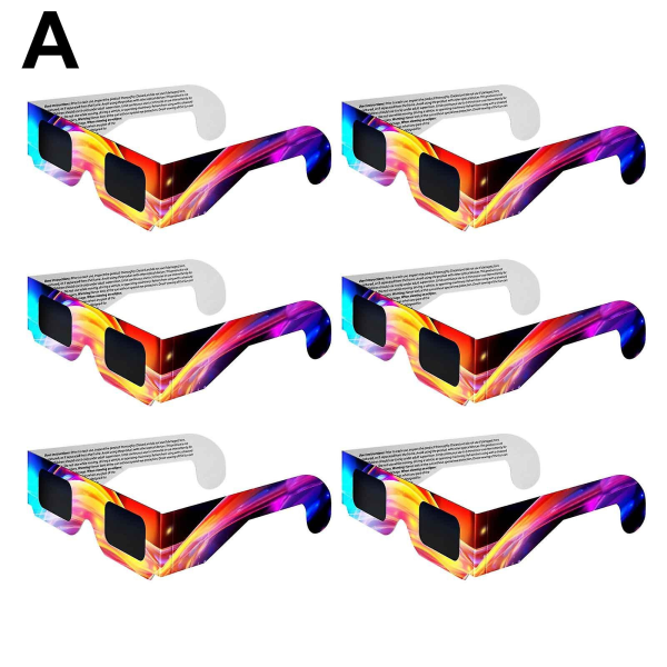 6-pack Solförmörkelseglasögon, CE&ISO-certifierade Eclipse-glas för soltittande, optisk kvalitet Säkra glasögon för direkt solljusvisning (FMY) A
